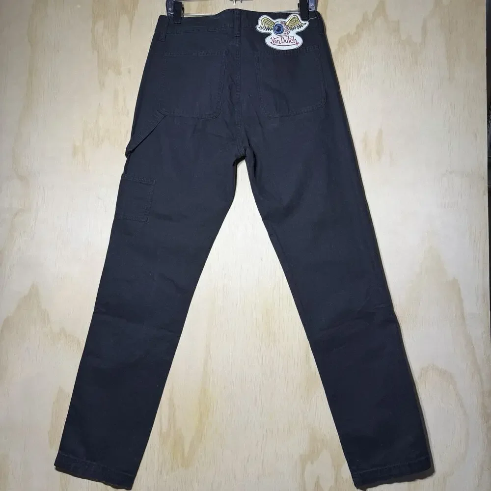 Von Dutch Originals Black Carpenter Pants‎ Graphic Logo Workwear Mens 30x32 NWT